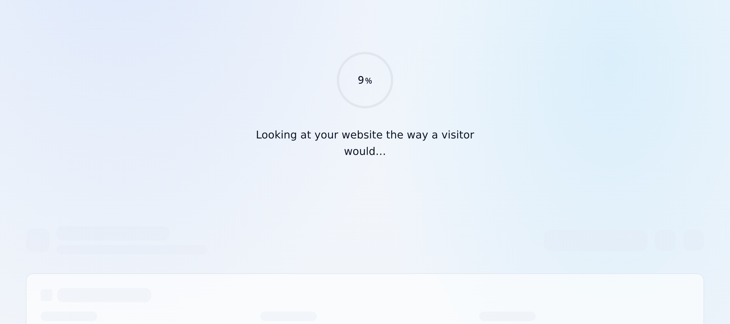 SnapSiteScan loading screen showing a progress circle at 9% with the message 'Looking at your website the way a visitor would'