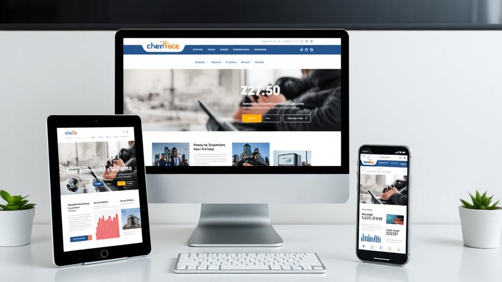 User experience testing showing website displayed on desktop monitor, tablet, and smartphone simultaneously